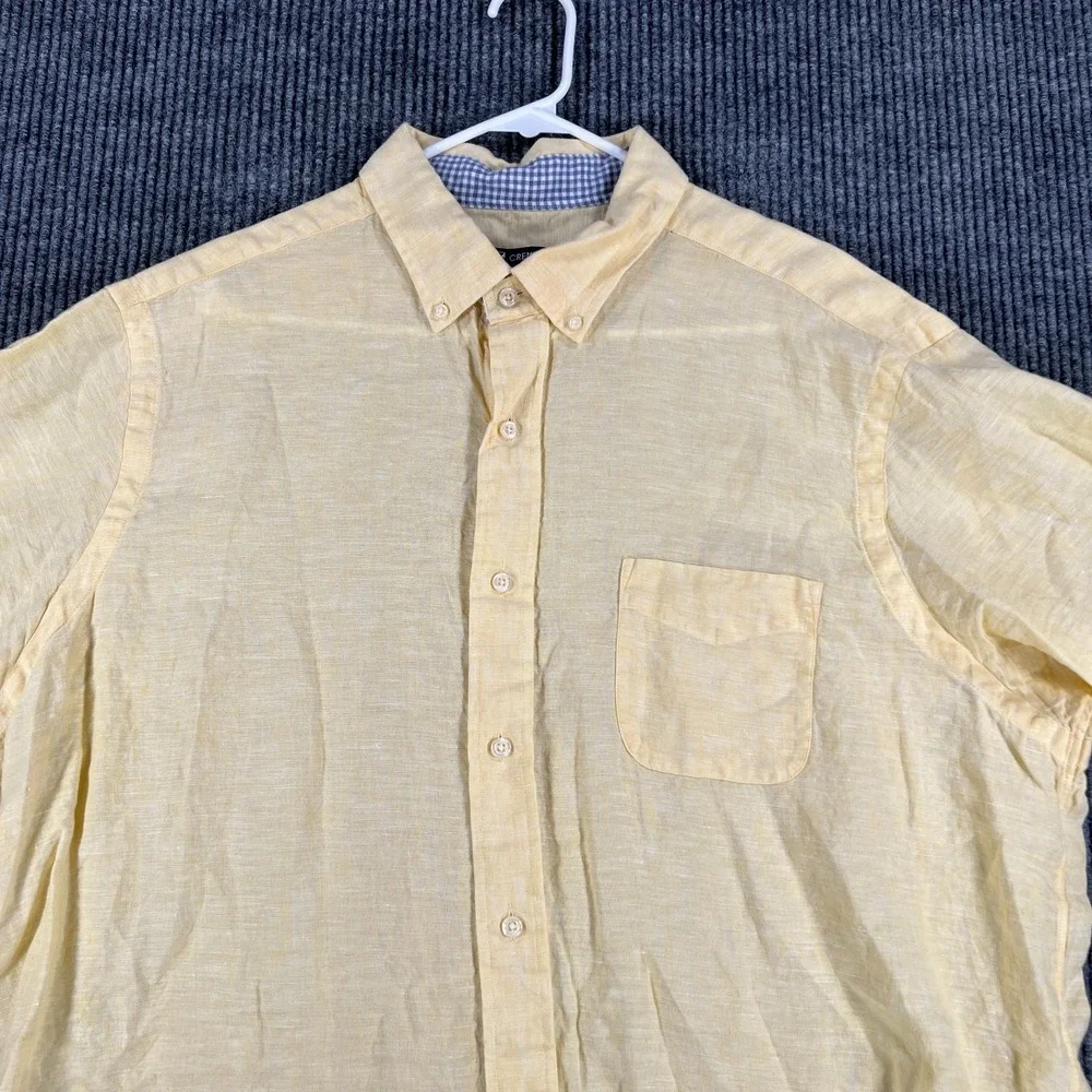 Cremieux Shirt‎ Mens XL Extra Large Yellow Linen Short Sleeve Button Down Casual